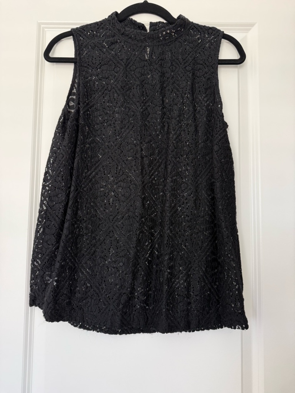 LOFT Black Lace Sleeveless Mock Neck Blouse